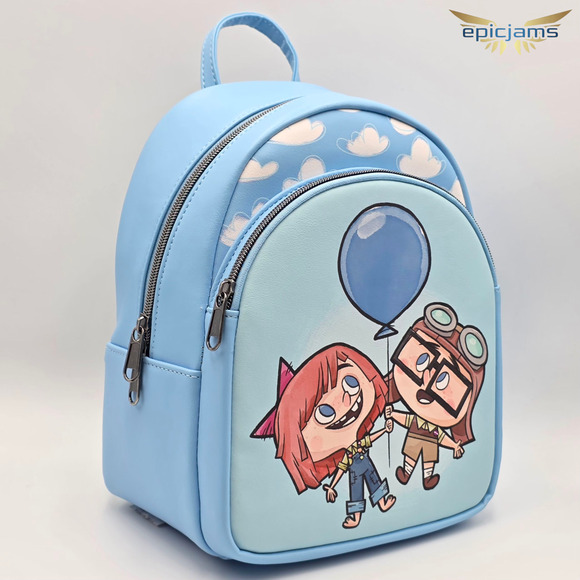 Loungefly Disney Pixar Up Young Carl & Ellie Blue Mini Backpack Bag New - Picture 2 of 6
